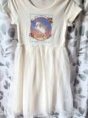 wonder nation Cream Tulle Unicorn Dress with Pastel Graphic